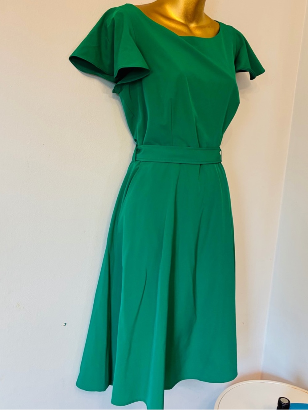 Calvin Klein Emerald Green Fit & Flare Dress – Belted – Size 8 - Picture 6 of 8